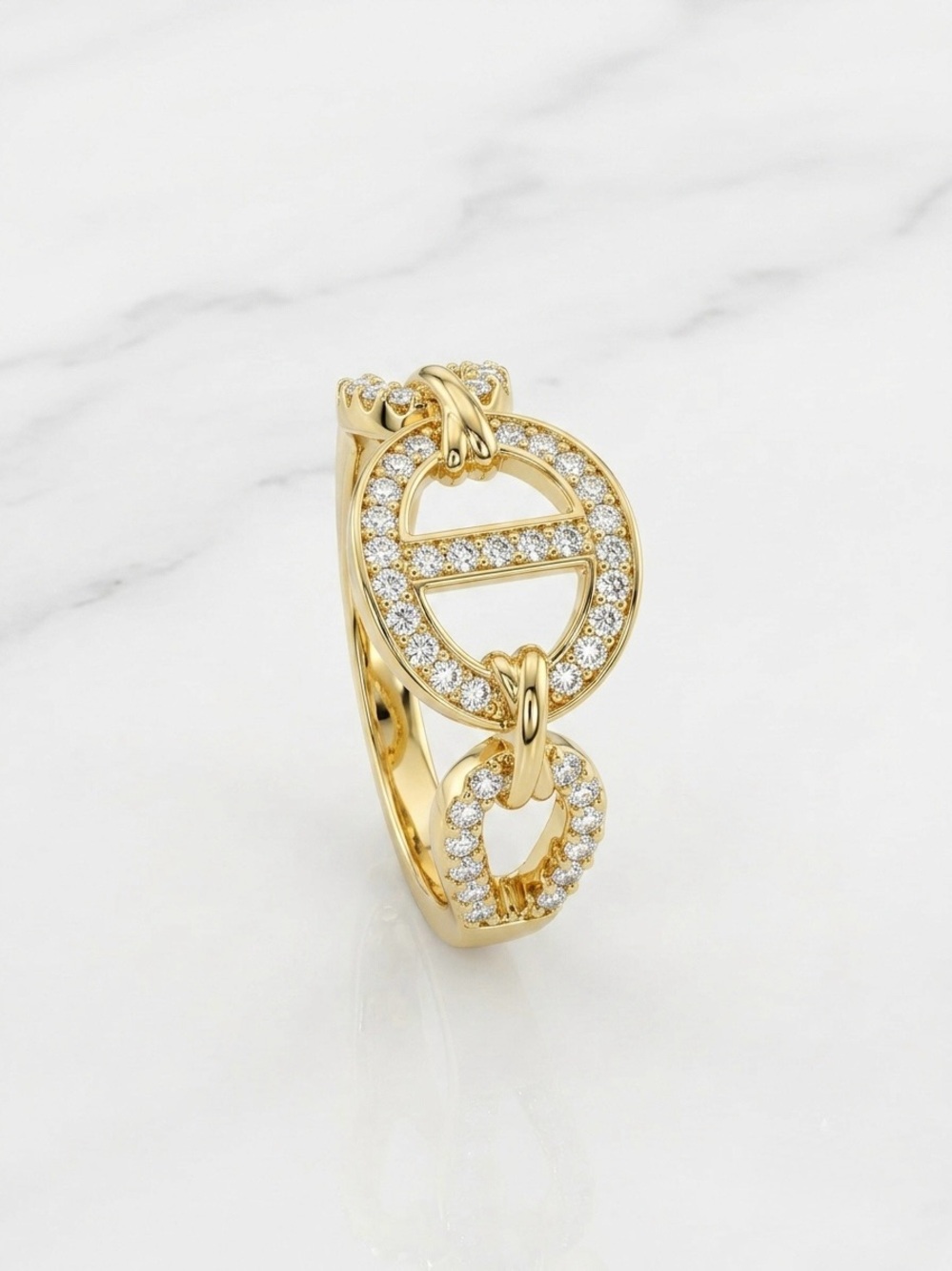 14K is Gold Plated CZ Mariner Link Ring | Gold Anchor Chain Band Ring - Picture 3 of 8